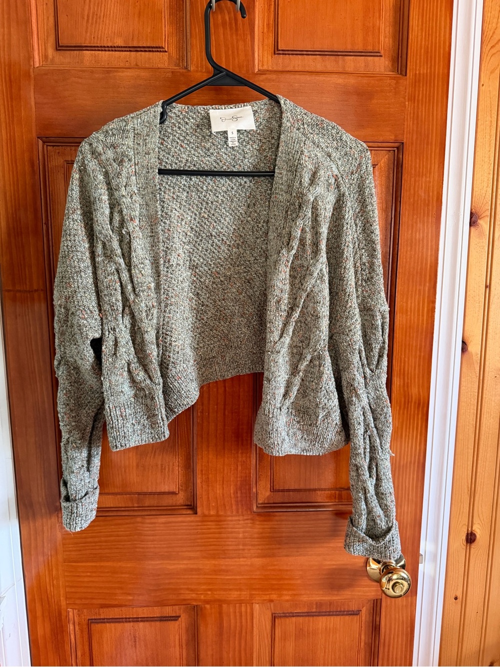 Jessica Simpson Open-Front Cropped Cable Knit Cardigan - Sage Green